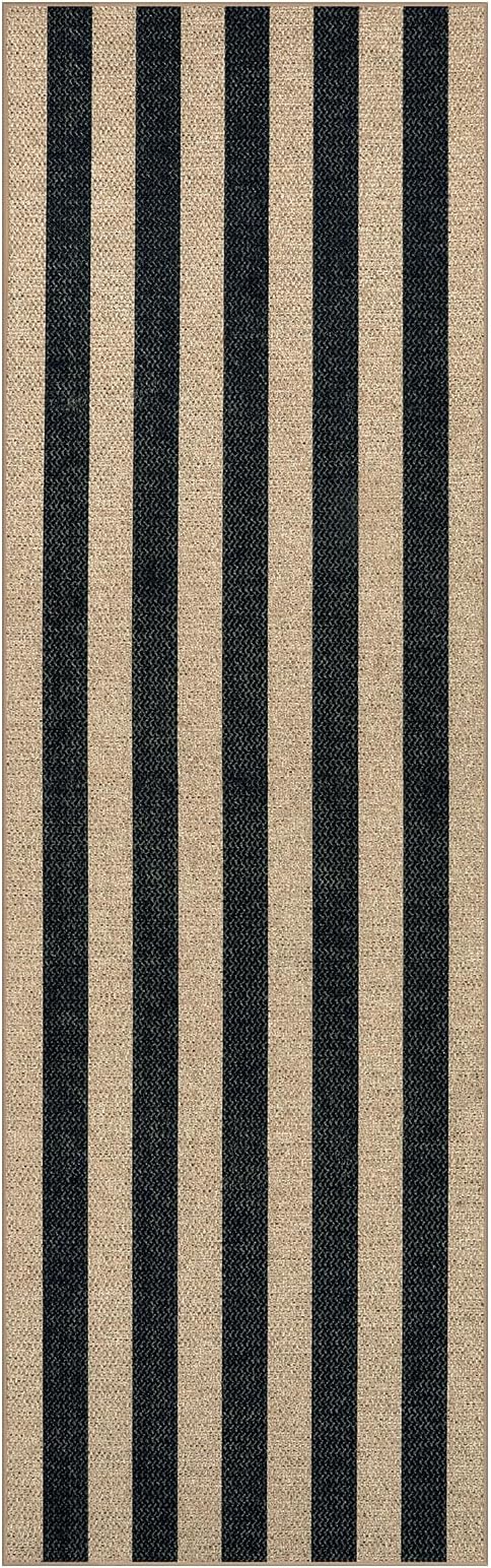 Lahome Striped Easy Jute Kitchen Runner Rug, 2x8 Outdoor Rugs Washable | Non Slip Black Runner for Long Hallway Entryway, Modern Farmhouse Non Shedding 8ft Indoor Carpet for Entry Porch Laundry Room