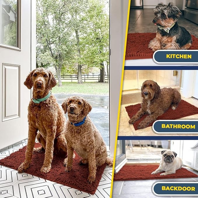 Muddy Mat® | Super Water Absorbent Door Mat Indoor, Microfiber Quick Dry Chenille Entryway Rug, Slip Resistant Front Door Mat, Indoor Mats for Entryway, Machine Washable Pet Rug, Brick Red 24" x 120"