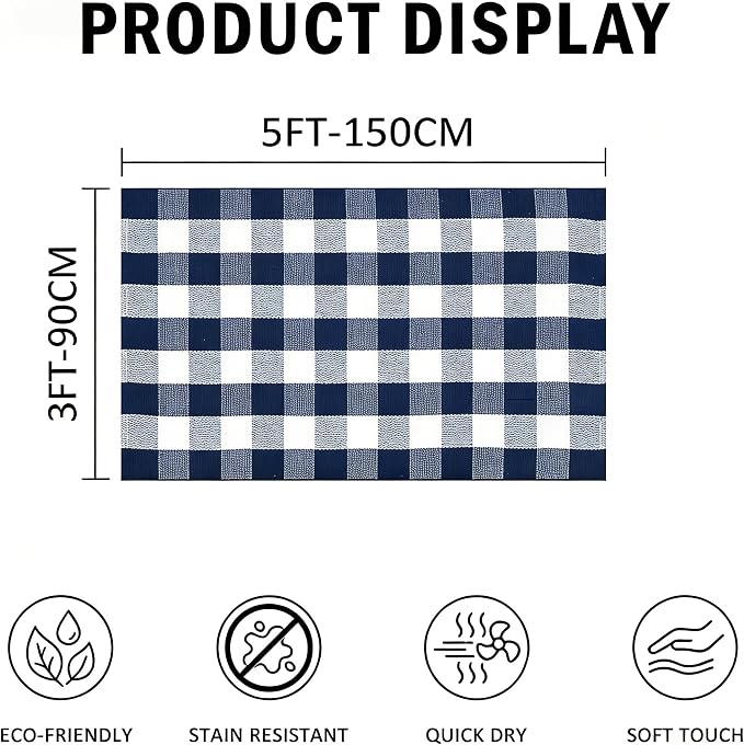 Buffalo Plaid Outdoor Rug 3x5 Ft Navy Blue and White Checkered Area Rug Washable Doormats Indoor Outdoor Rugs for Layered Front Door Mats, Porch, Entryway, Kitchen, Farmhouse