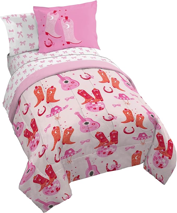 Trend Collector Cowgirl Twin Comforter Set 5 Piece Kids Bedding, Pink | Bed in a Bag, Comforter Sheets Sham Pillowcase, Soft Microfiber, Machine Washable, Easy Care, Girls Gift