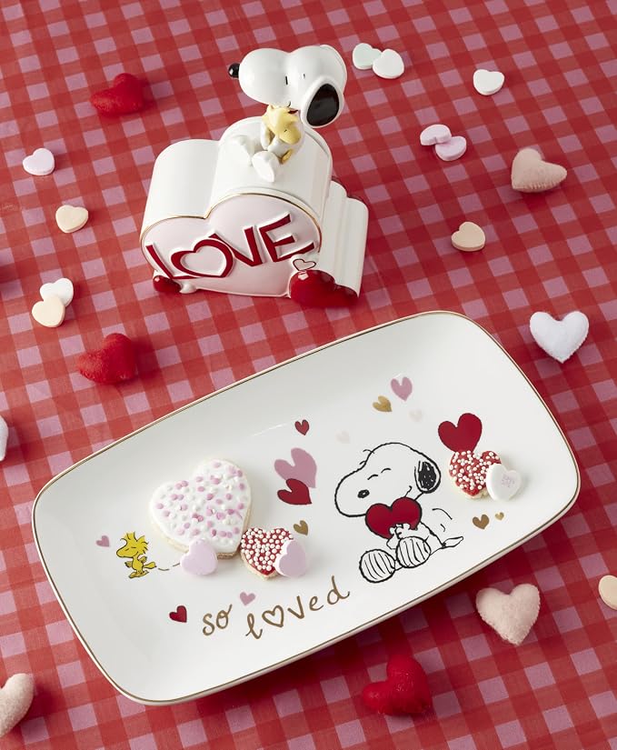 Lenox Peanuts Snoopy Valentine's Day Porcelain Serving Tray | dishwasher safe, microwave safe | 13.75 x 7.75 inch | collectible gift for snoopy fans | 1.1 inch, food tray