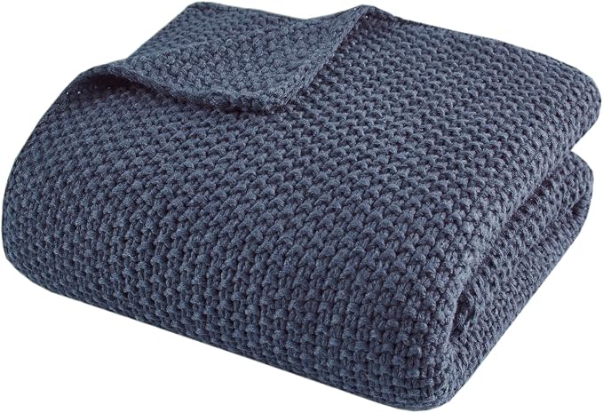 INK+IVY Bree Knit All Season Throw Blanket for Sofa, 50 x 60, Indigo | Ultra Soft, Acrylic, Lightweight, OEKO-TEX Certified