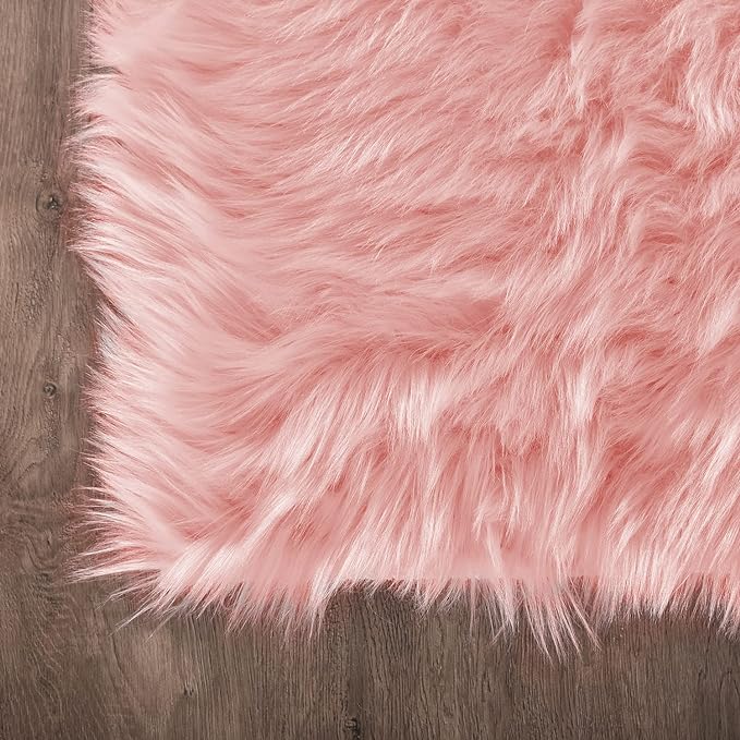 Latepis Big Pink Area Rugs for Living Room 6.7x10 Faux Sheepskin Fur Rug Washable Fluffy Rugs for Bedroom Fuzzy High Pile Plush Rug for Girls Room Luxury Home Decor
