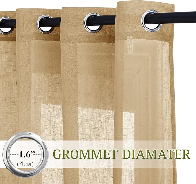 NICETOWN Linen Blend Flax Sheer Window Curtains, Ring Top Semi Sheer Drapes - Image 2