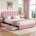 VECELO Queen Size Upholstered Bed Frame with 4 Drawers and Headboard, Velvet Platform Storage Bedframe, Wooden Slats Support, No Box Spring Needed,Pink