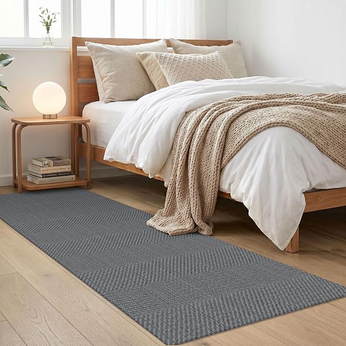 IOHOUZE Washable Runner Rug 2x6 Non Slip Runners for Hallways Entryway Runner Indoor, Kitchen Rugs Woven Cotton Floor Carpet for Kitchen Hall Entrance Bedroom, Charcoal/Dark Grey