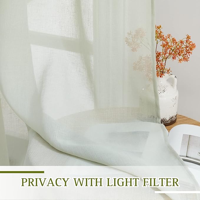 NICETOWN Linen Sheer Curtains for Living Room, Grommet Semi Sheer Privacy - Image 4