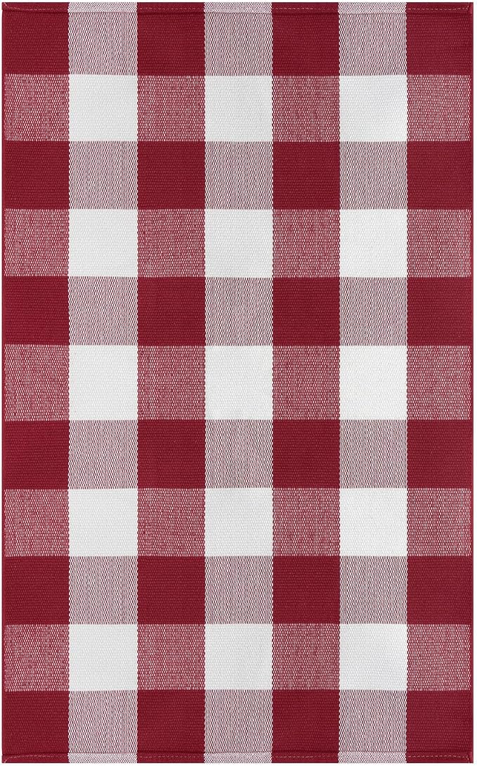 KOZYFLY Buffalo Plaid Rug 27.5x43 Inches Red and White Checkered Rug Christmas Halloween Fall Door Mat Woven Cotton Washable Area Rugs Door Mat Outdoor Entrance for Front Porch Entryway