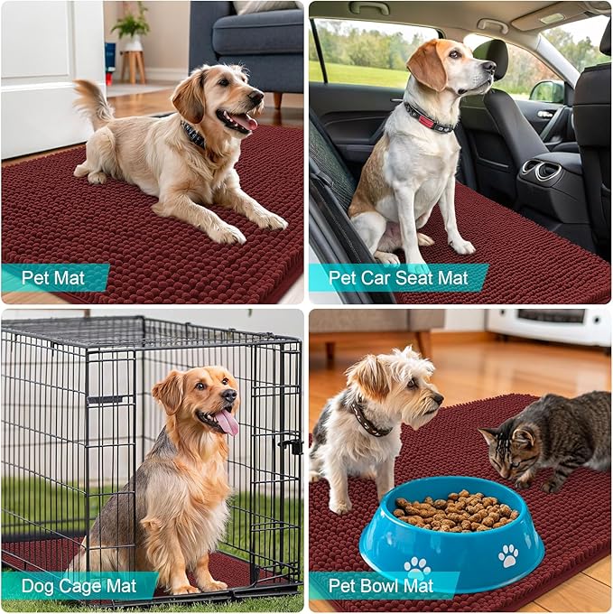 OLANLY Dog Door Mat for Muddy Paws 59x32, Absorbs Moisture and Dirt, Absorbent Non-Slip Washable Doormat, Quick Dry Chenille Mud Mat, Entry Indoor Entryway Carpet for Inside Floor, Caramel Russet