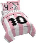 Jay Franco Messi Full Comforter Set 7 Piece Soft Kids Sports Bedding, Pink | Bed in a Bag, Comforter Sheets Shams Pillowcases, Official Product, Soft Microfiber, Machine Washable, Kids Gift