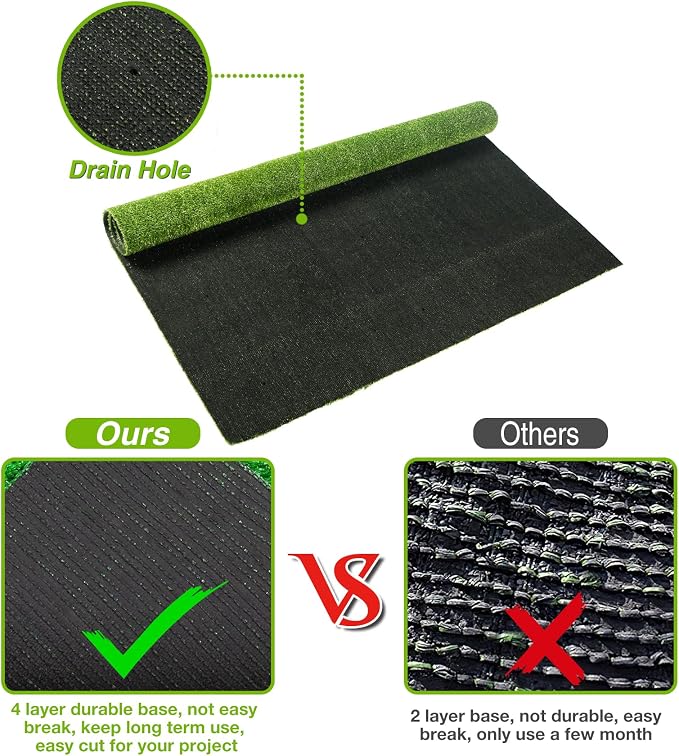XLX TURF Green Grass Area Rug 4FT X 6FT, Outdoor Fake Turf Floor Mat for Balcony, Patio, Yard, Large Pets Dogs Grass Pad