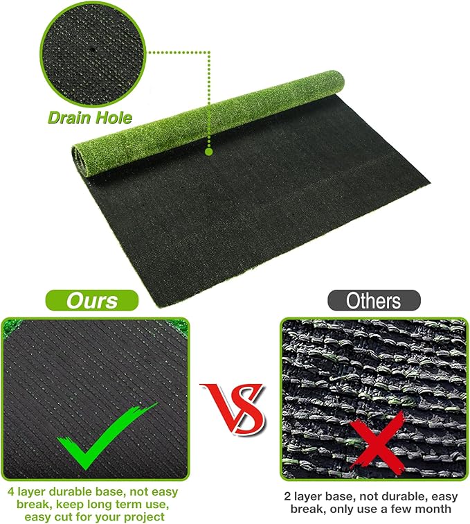 XLX TURF Outdoor Artificial Grass Rug 4FT X 4FT, Green Synthetic Turf Floor Mat for Balcony, Patio, Yard, Pets Dogs Grass Pad
