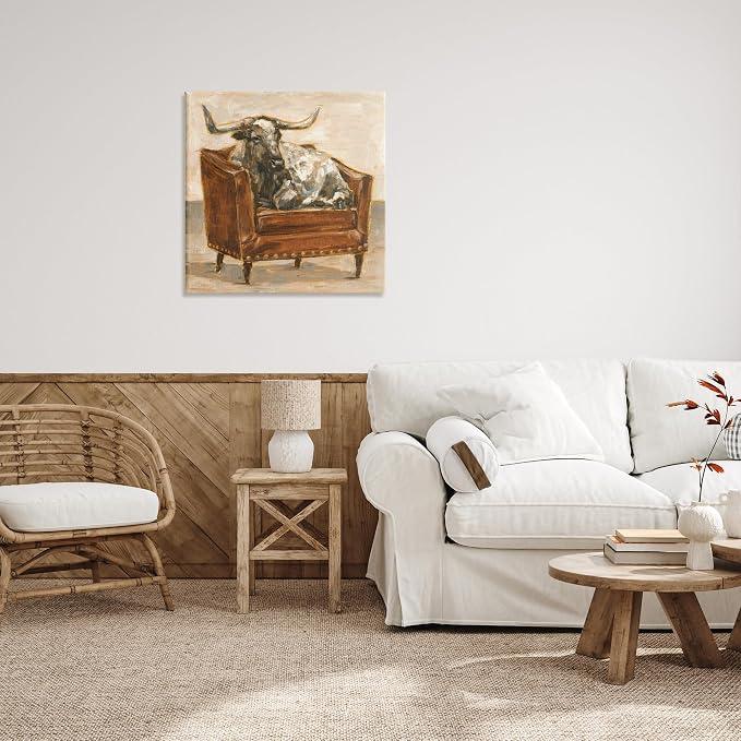 Stupell Industries 'Brown Cattle in Chair'| Canvas Art | Stupell Industries | 30 x 30 Inches, Easy to Hang and Sturdy, Made in USA, by Ethan Harper