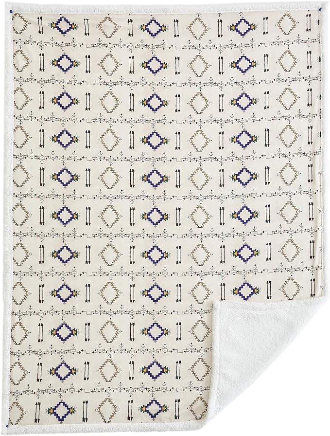 Paseo Road Indigo Hill by HiEnd Accents Arrow Indian 54x68 Throw Blanket | Aztec Tribal Navajo Print, Western Southwestern-Style Sherpa Fleece Blanket for the Couch, Sofa, Bed, or Camping