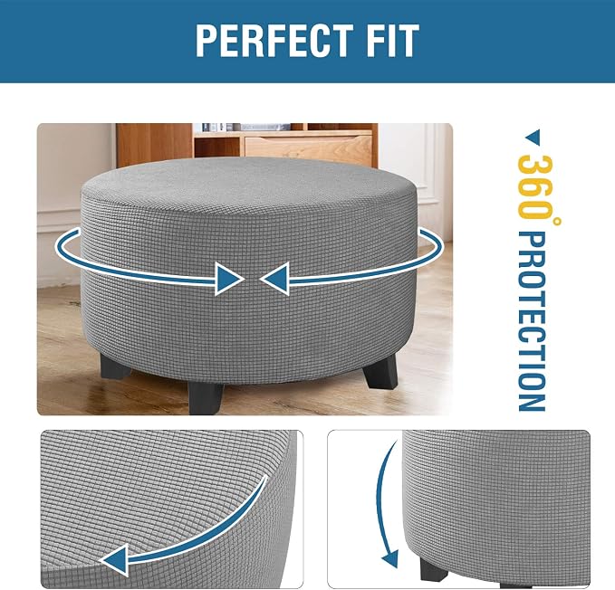 H.VERSAILTEX Ottoman Cover Stretch Ottoman Slipcover Round Ottoman Storage Cover Folding Stool Covers Furniture Protector Cover for Footrest Ottoman Fit Dia 20" - 23",Dove
