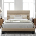 Allewie Full Size Platform Bed Frame with Fabric Upholstered Headboard | Wooden Slats Support, Fully Upholstered Mattress Foundation, No Box Spring Needed, Easy Assembly, Noise-Free, Beige