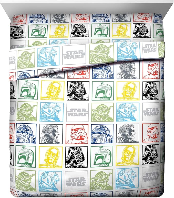 Jay Franco Kids Sheet Set with Fitted, Flat Sheets & Pillow Cover - Ultra-Soft Bedding with Pillowcase for Room Decor, Multi - Star Wars, 4 Piece Queen