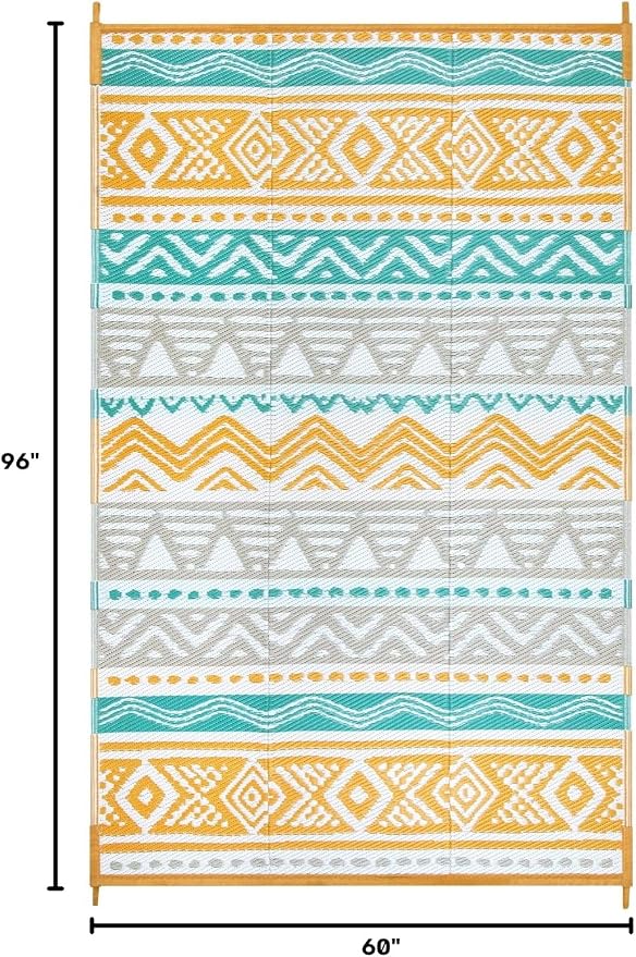 Lahome Outdoor Rug Waterproof, 5x8ft Reversible Outdoor Plastic Straw Rug for Camping Patio, RV Outdoor Rugs Outside, Outdoor Carpet for Porch Deck Backyard Balcony Picnic(Blue/Yellow,5'x 8')