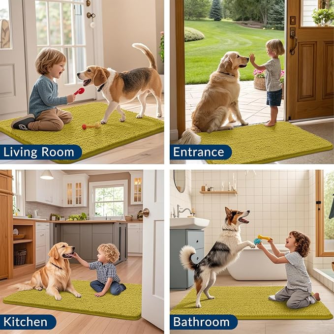 Smiry Dog Door Mat for Muddy Paws 36x24, Absorbent Dirt Trapper, Non-Slip Washable Chenille Entryway Rug for Inside Floor, Mustard Yellow, Classic Solid