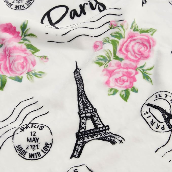 Oversized Plush Throw Blanket 60" x 70", Floral Paris Pink