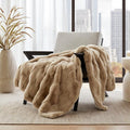 Madison Park Vivienne Faux Fur Throw Blanket Velvet, 50 x 60, Tan | All Season, Cozy Warmth for Sofa or Bed, Reversible, Lightweight, OEKO-TEX Certified
