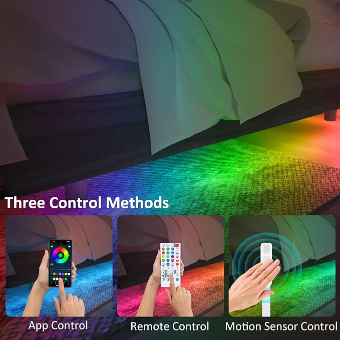 maylit 8 PCS Motion Sensor RGB Under Cabinet Lights Kit | App and Remote Control Led Strip Lights, Music Sync Color Changing Led Lights