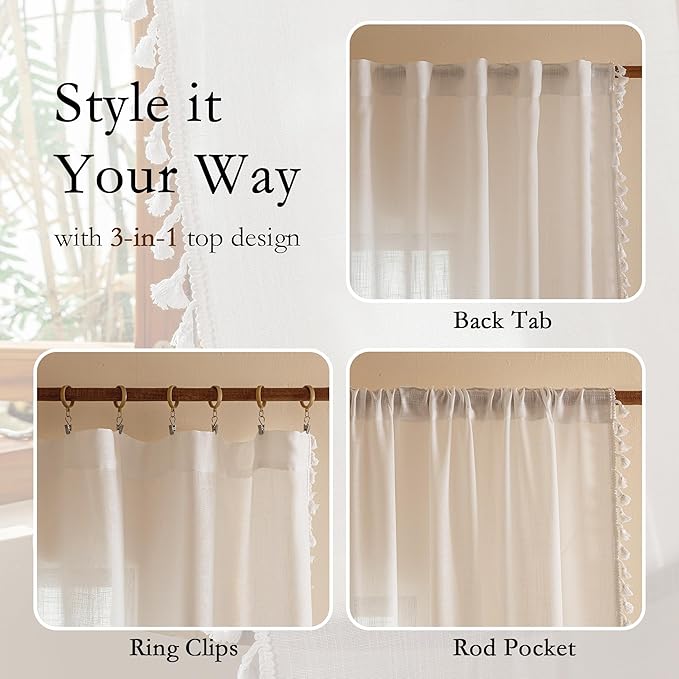 MYSKY HOME Semi Sheer Light Filtering White Bohemian Curtains - Image 3