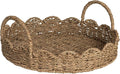 Household Essentials Round Handwoven Seagrass Tray with Scalloped Edge and Handles, Natural