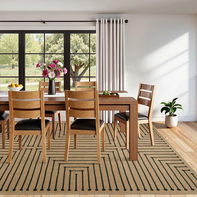 Lahome Tan Rug for Living Room,Geometric 8x10 Washable Nature Easy Jute Rug | Farmhouse Rhombus Non Slip Non Shedding Indoor Outdoor Carpet for Backyard Deck Office Classroom Decor