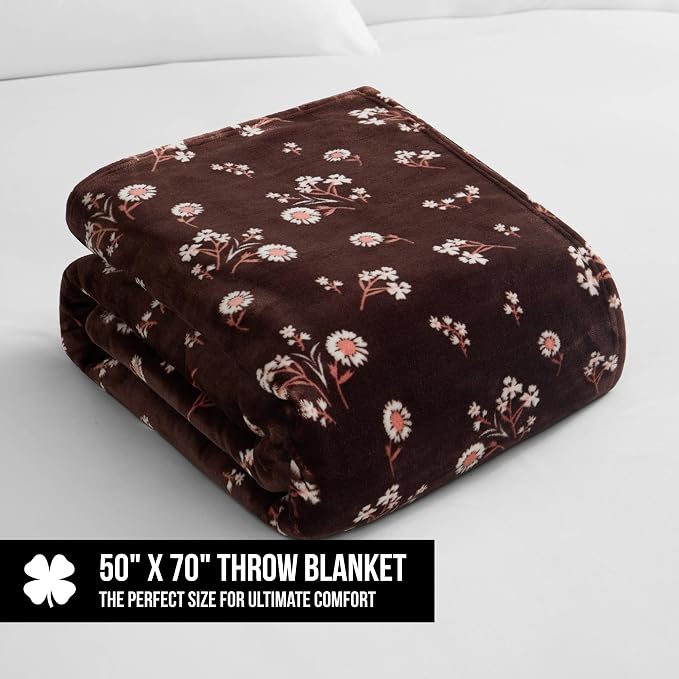 Lucky Brand Daisy Brown Floral 50"X70" Cozy Plush Blanket - Premium Microfiber Throw for Luxurious Comfort and Style