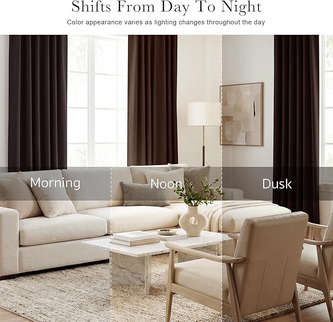 PONY DANCE Bedroom Window Drapes - Blackout Curtains Energy Efficient Thermal Insulated Back Tab/Rod Pocket Curtain Panels/Window Treatments, 42 W x 54 L, Brown, Double Pieces