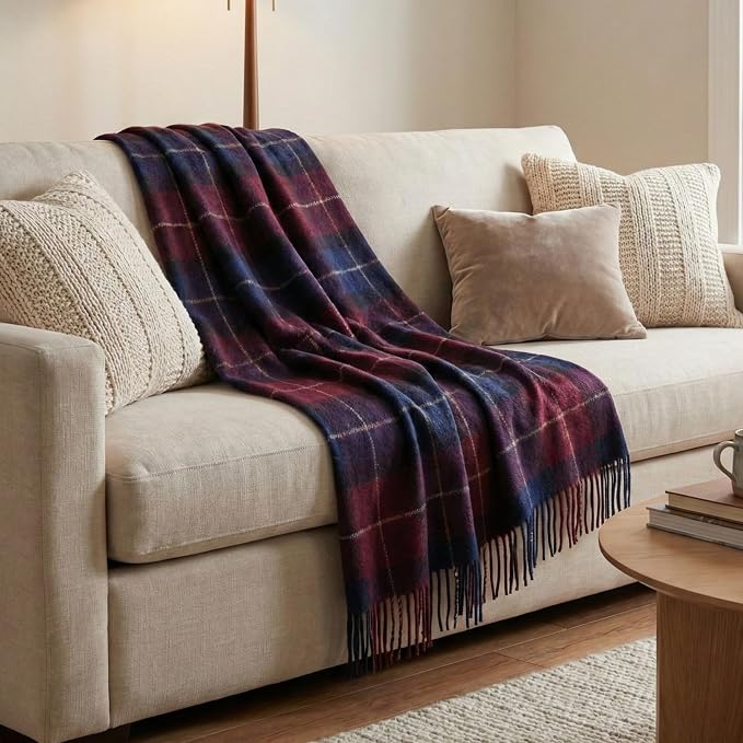 Lavish Home Throw Blanket – 50x60 Soft Cashmere-Like Acrylic, Machine-Washable and Lightweight Decorative Throw Blanket for Bed, Sofa, or Chair - (Blue & Red Plaid)