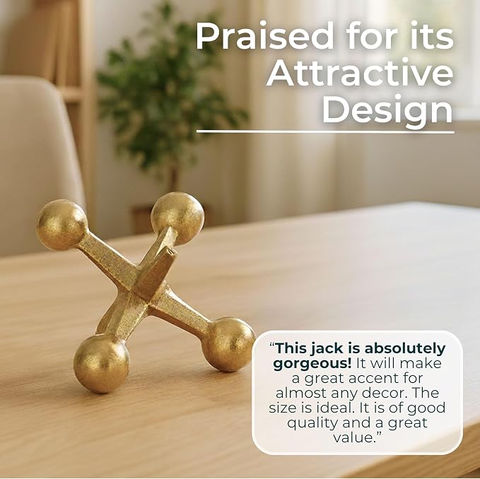 Gold Metal Jacks Decorative Object – Abstract Sculpture Modern Home Decor Ornament – Shelf Styling & Coffee Table Decor for Bathroom, Office & Living Room – 7" x 5"