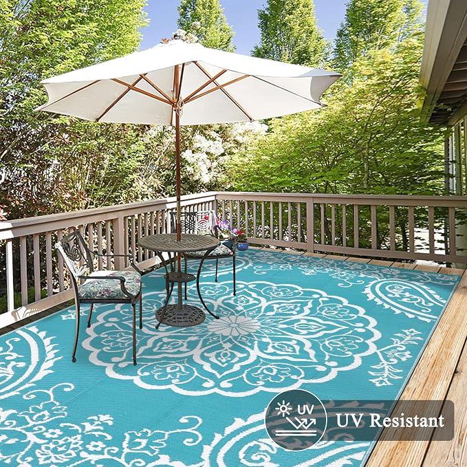 Pauwer Reversible Outdoor Rug, 6'x9', Waterproof Polypropylene Patio Mat, RV, Balcony, Deck, Beach, Picnic | Reversible Patio Rug, UV Resistant Indoor Outdoor RV Mat Carpet For Deck, Camper, Porch, Balcony, Backyard, Picnic, Foldable