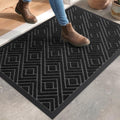 DEXI Front Door Mat Outside Entrance, 17x30 Heavy Duty Entry Doormat Dirt Trapper with Rubber Back, Non Slip Low Profile Floor Mats for Entryway Exterior Patio, Checkered Black