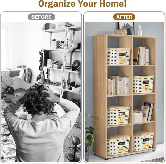 Stackable Storage Baskets: 8 Pack Plastic Baskets Bins, White | Decorative Baskets for Organizing, Pantry Decorative Containers for Closets, Cabinets, Shelves