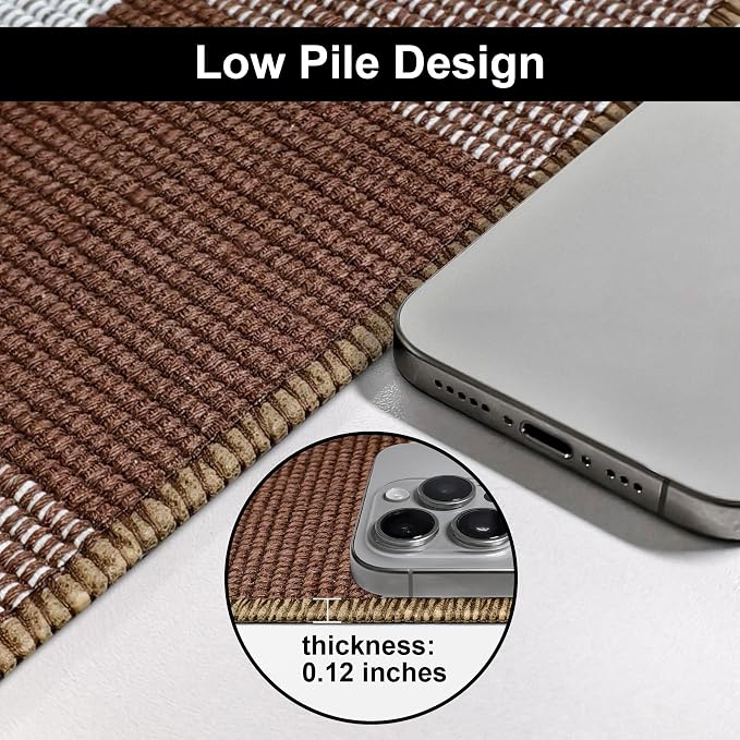 Buffalo Plaid Rug 2.3x3.6 Brown and White Checkered Rug Grid Indoor Outdoor Doormat Porch Layering Carpet Cotton Woven Washable Area Mat for Patio Entryway Farmhouse Decor