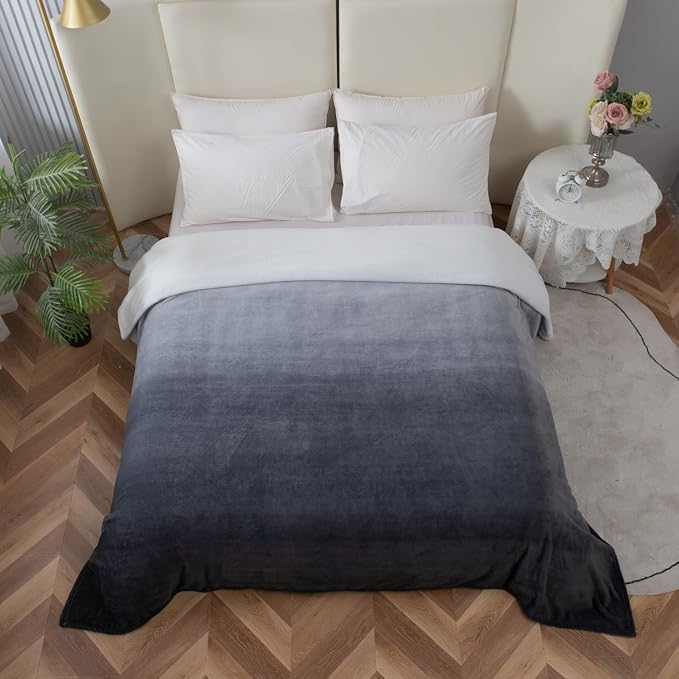 Elegant Comfort Luxury Velvety Feel Blanket, All-Season Lightweight Blanket, Ultra Plush, Soft, Cozy-Fuzzy Flannel Fleece for Couch, Sofa, Bed, Travel, Ombre Design, Twin/Twin XL, Gray (Pack of 2)
