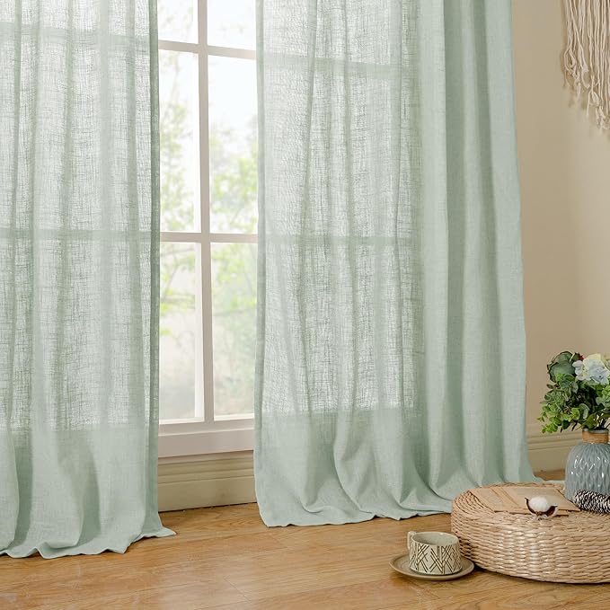 LAMIT Light Sage Linen Curtains 84 inch Length 2 Panels Set, Linen Textured - Image 9