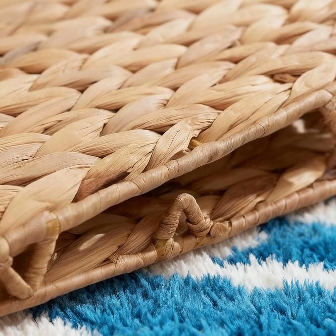 12x12in Storage Baskets,Set of 4 Water Hyacinth Baskets,Wicker Cube Baskets Laundry Organizer,Foldable Handwoven Storage Cubes,for Cube Shelf,Collapsible Laundry Baskets Pantry,Living Room,Bedroom