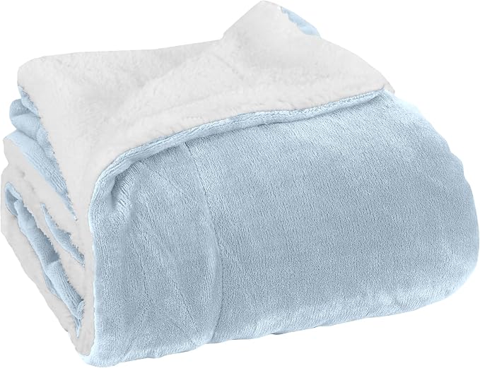 Elegant Comfort Reversible, Solid Sherpa Throw Blanket, All-Season Blanket- Super Soft, Cozy and Plush- Decorative Throw, Perfect for Lounging, 50 x 60 inches, Sherpa Throw Aqua