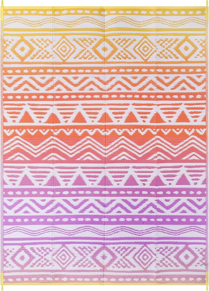 Lahome Outdoor Plastic Straw Rug, Reversible Outdoor Rug Waterproof 9x12 Rugs for Patio, RV Camping Rug Picnic Mat Outside Large Carpet for Beach Deck Backyard Balcony(Orange/Purple,9'x 12')