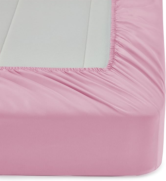 Amazon Basics 5-Piece Soft, Easy-Wash Microfiber Kid's Bed-in-a-Bag Bedding Set with Sheet and Comforter, Twin, Pink, Solid