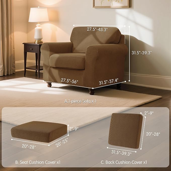SUBRTEX 3 Pieces Stretch Sofa Slipcover Sets Couch Cover Sets Backrest Cushion Covers Furniture Protector Collection Set for Oversize Sofa Loveseat Chair Slip Covers(Small, Coffee)