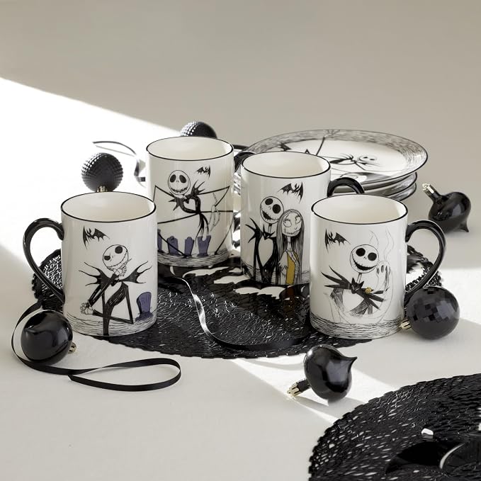 Lenox Nightmare Before Christmas Porcelain Halloween Mug Set for 4 | dishwasher safe, microwave safe | gift for nightmare before christmas fans | 4.5 inch, 16oz, coffee mug