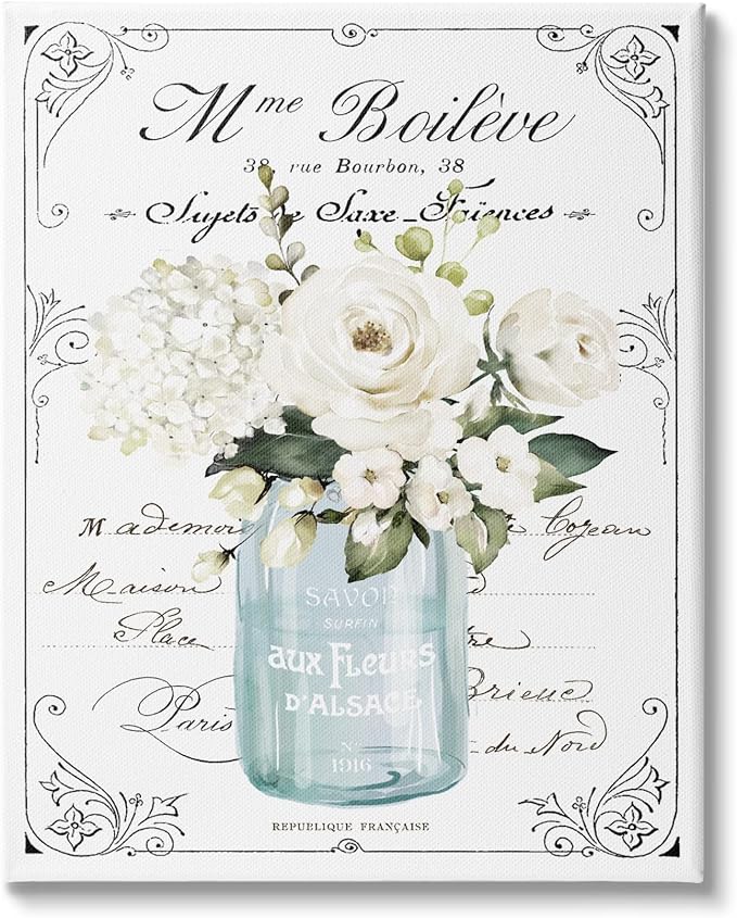 Vintage Parisian Floral Bouquet, 36 x 48 Inch Canvas Wall Art | Stupell Industries · By Lettered and Lined · Ready to hang · Charming farmhouse style · Made in USA