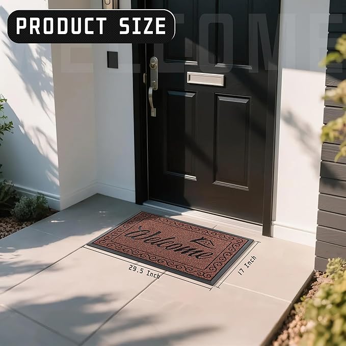 Yimobra Welcome Front Door Mat, Heavy Duty Easy Clean Doormat Indoor Outdoor, Waterproof Quick Dry Floor Mat for Home, Garage, Hign Traffic Areas, Non Slip, Low Profile, 29.5X17 Inches, Maroon