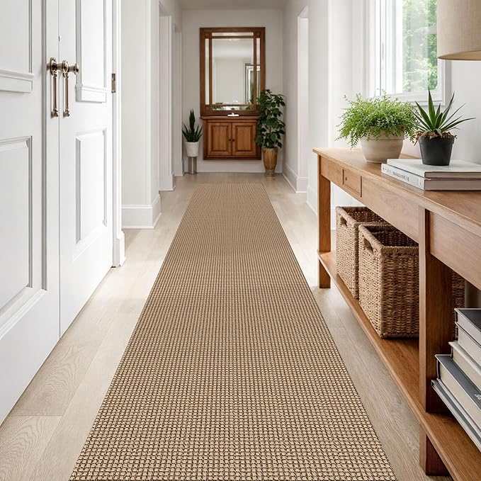 IOHOUZE Washable Runner Rug 2x12 Non Slip Rubber Backed Extra Long Hallway Runner Entryway Runner Indoor, Kitchen Rugs Woven Cotton Floor Carpet for Hall Stair, Orange/Tan/Brown