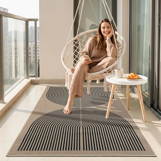 EDIMENS 3x5 Outdoor Rugs Easy Jute Porch Patio Rug Front Door Mat Entryway | Washable Non-Slip Geometric Rugs for Entryway Indoor Outdoor Farmhouse Rug Modern Carpet Area Rug for Living Room Kitchen