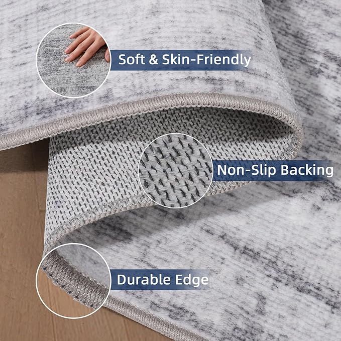 2x10 Runner Rug Non-Slip，Modern Abstract 10ft Washable Runner Rugs for Hallways, Ultra-Thin Long Kitchen Rug Runners,Stain Resistant Floor Carpet for Bedroom,Laundry Room,Entryway（Grey,2'x10'）